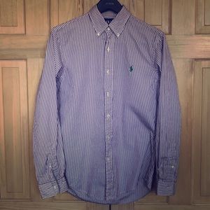 Men’s Polo purple striped button down size small